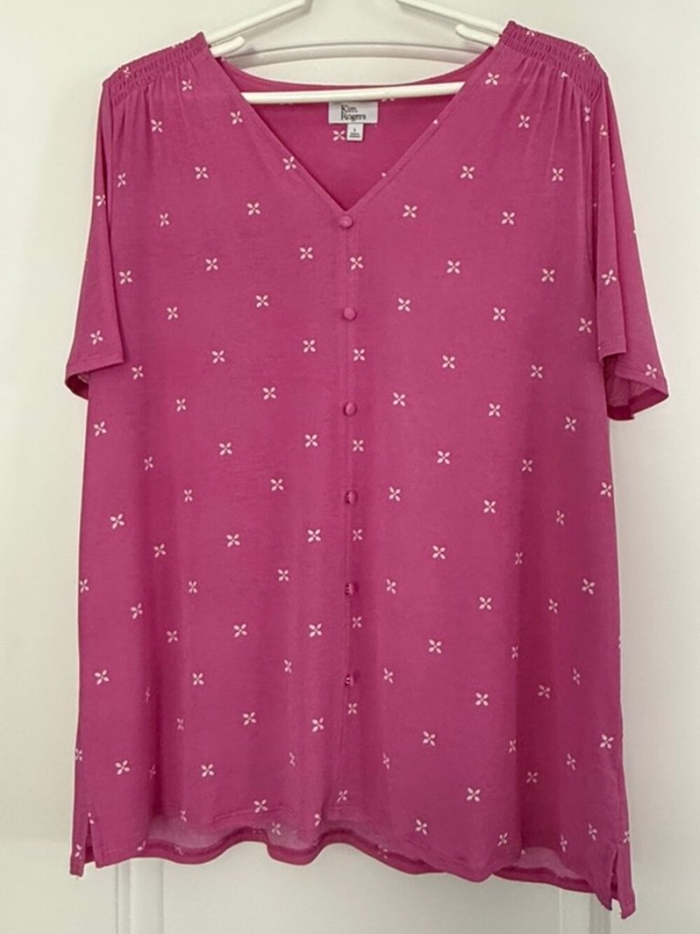 KIM ROGERS Flutter-Sleeve Button Front Top Women Size Large/Extra Large Like New